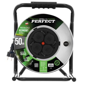   Hosszabbító kábeldob 50M, HEAVY LINE IP-44 4x2p+Z, 16A, 3680W, 3x2,5mm H05RR-F, STALCO PERFECT